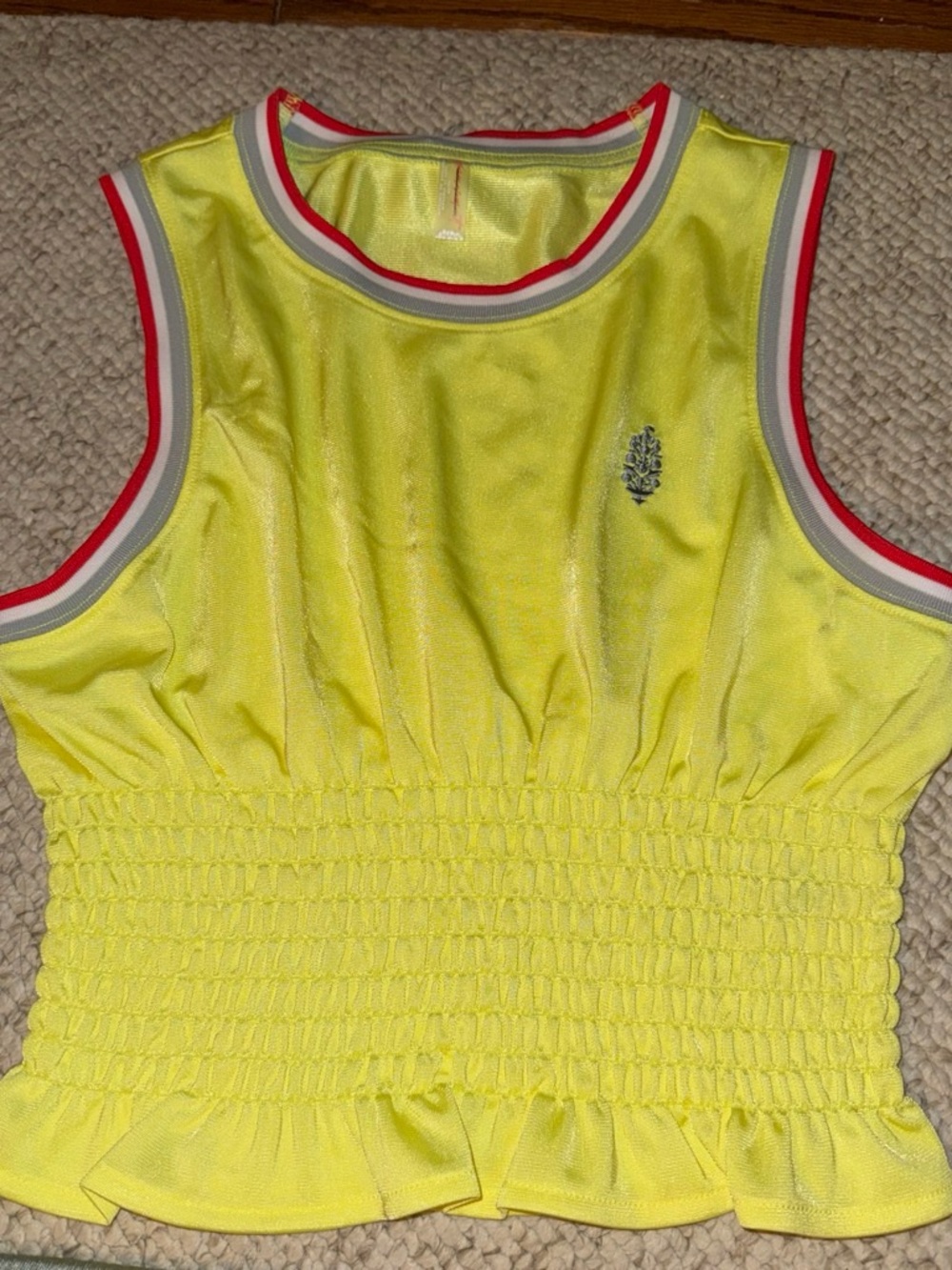 FP Movement Yellow Smocked Tennis Tank with Stripe Trim